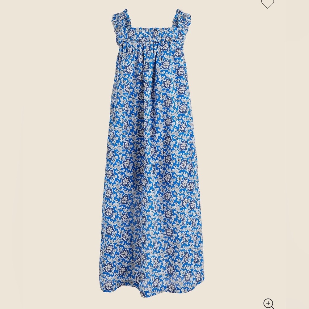 J Crew Cotton voile ruffle-trim shift dress in cobalt floral
